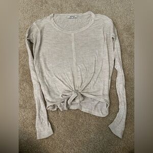 Madewell Gray Tie Front Long Sleeve Blouse